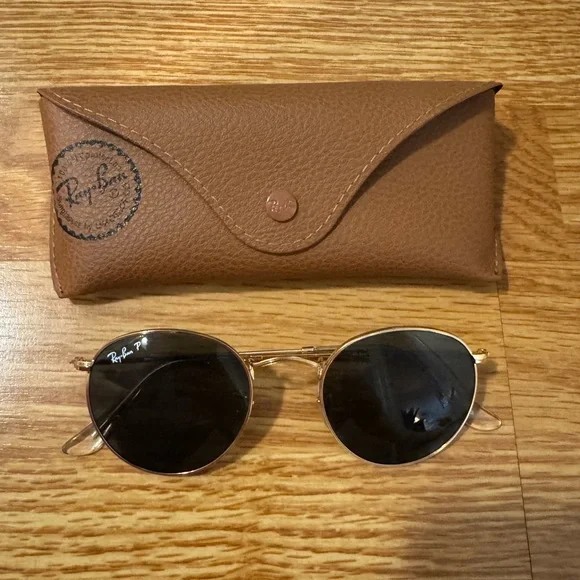 Ray-Ban RB3447 Polarized Round Metal Sunglasses (Gold Wire / Green Lenses) - Picture 5 of 6